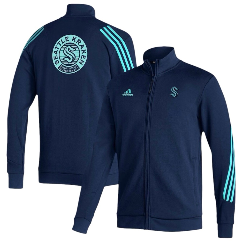 Adidas Seattle Kraken NHL Deep Sea Blue Full-Zip Track Jacket Men's size Small